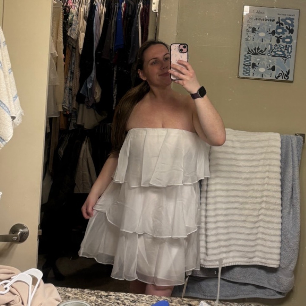 Abercrombie & Fitch Organza Tiered Strapless Mini Dress